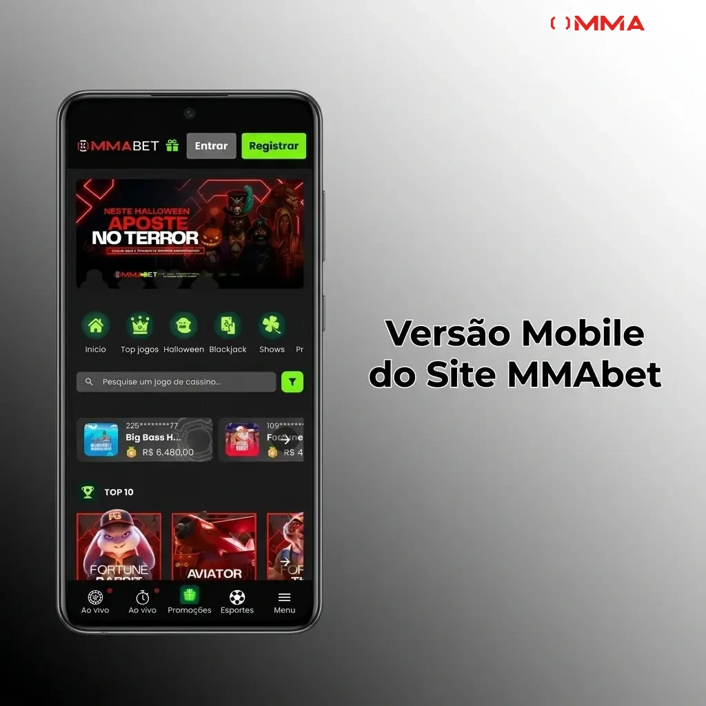 Versão mobile do site MMAbet otimizada para navegadores de celular com apostas, cassino e suporte completo